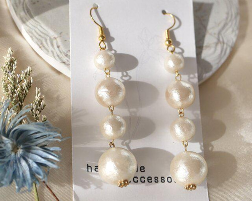 コットンパール ピアス】パールピアス 不揃い 4粒 イヤリング 卒業式 