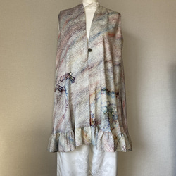 着物リメイク　ロングベスト　絹　総絞り柄　薄水色 1枚目の画像