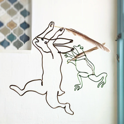 SALE♥　鳥獣戯画　一閑張りバッグ　藍染　うさぎ　カエル　猿　ハンドメイド 鳥獣戯画 一閑張りバッグ 藍染 うさぎ カエル 猿 ハンドメイド