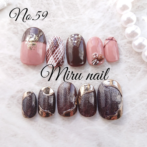 チョコレートネイル 紗々 ニュアンス マグネット ネイルチップ（つけ爪