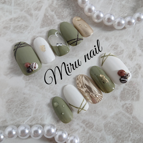 チョコレートネイル ピスタチオ 抹茶 ホワイトチョコ ネイルチップ