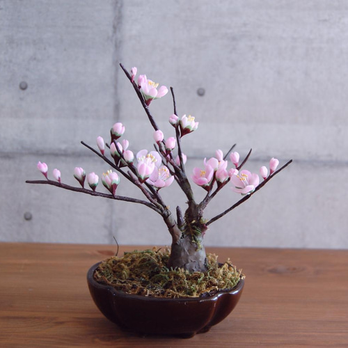 フェイク梅盆栽　工芸盆栽　人工盆栽　梅の花造花　ハンドメイド　造花　盆栽置物 人工盆栽】梅
