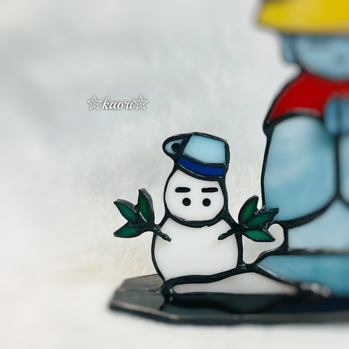 ステンドグラス ウサギさんシリーズ【お地蔵さまと雪遊び♪Part1