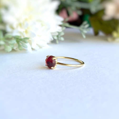 6mm 宝石質モザンビークガーネットの指輪 AAA/sv925 柘榴石 ローズ