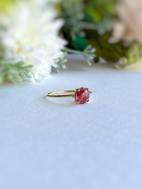 6mm 宝石質モザンビークガーネットの指輪 AAA/sv925 柘榴石 ローズ