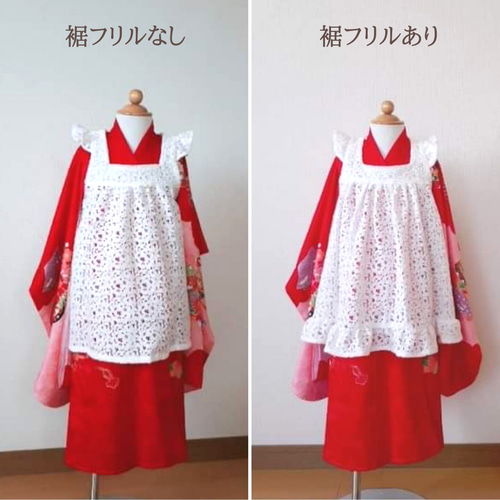受注制作】子ども服 七五三被布エプロン 花柄レース・Bタイプ