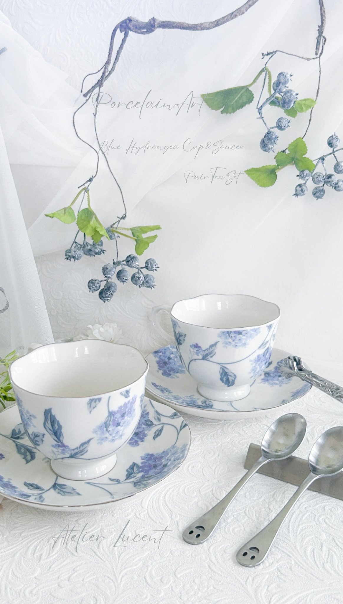 カップ＆ソーサー⭐︎ブルーの紫陽花　2客セット