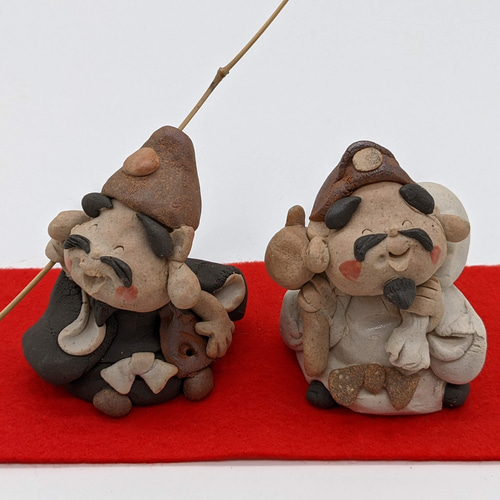 色絵 萬古 布袋様・寿老人・唐子・ひょっとこ・天狗 ユニークな
