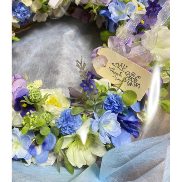 【再販】春のお花　アネモネ、紫陽花のリース　アーティフィシャルフラワー 5枚目の画像