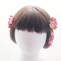 つまみ細工髪飾り　絹桜かんざしクリップ　  ローズピンク　成人式　七五三　卒業式 4枚目の画像