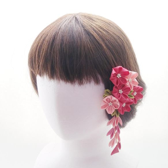 つまみ細工髪飾り　絹桜かんざしクリップ　  ローズピンク　成人式　七五三　卒業式 5枚目の画像