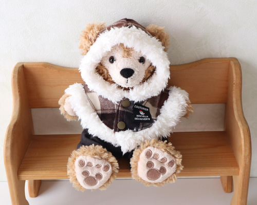 茶系チェックのポンチョセット パペット、ポーチ、SSサイズダッフィー