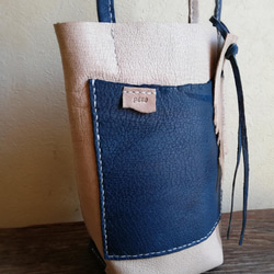 mini tote　ネイビー✗ライトグレー　ピッグスキンレザー 5枚目の画像