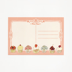 ポストカード「カップケーキ　ピンク」 3枚入　ラブリーなカップケーキをしきつめたイラスト 2枚目の画像