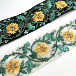 【50cm】インド刺繍リボン アイボリーxイエローxグリーン　オーガンジー　SO344 8枚目の画像