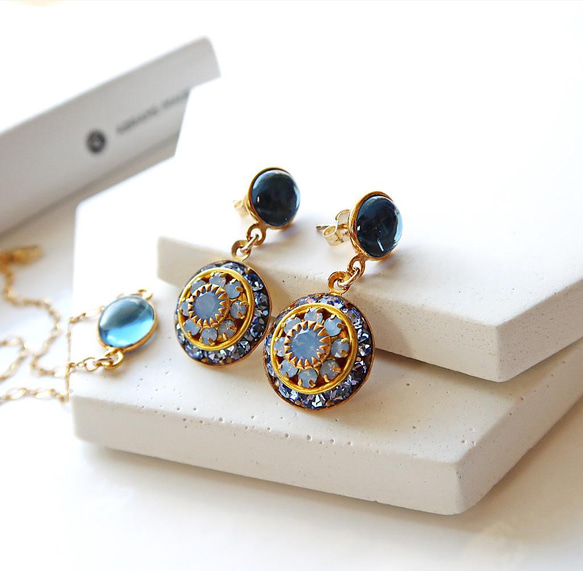 【再販未定】14KGF/ IOLITE BLUE OPAL VINTAGE CRYSTAL EARRINGS 7枚目の画像