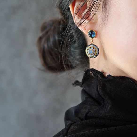 【再販未定】14KGF/ IOLITE BLUE OPAL VINTAGE CRYSTAL EARRINGS 8枚目の画像