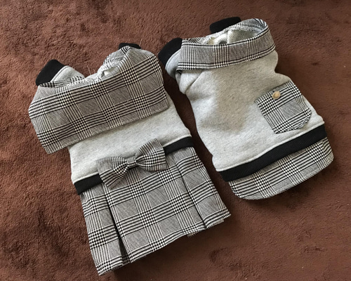 ☆犬服☆グレンチェックのシャツ&ワンピ ハンドメイド オーダー ペット