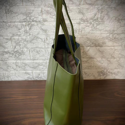 義大利皮革手提包，男女通用，大號，時尚，真皮，含袋中袋，綠色 第3張的照片