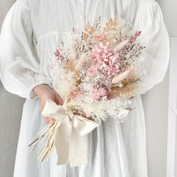 ドライフラワーブライダルブーケ　ホワイトシャビーピンク ナチュラルブーケM ピンクベージュホワイト ウェディング 誕生