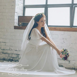 ウェディングドレス結婚式 花嫁 挙式披露宴 シフォン ロングドレス 5号7号9号11号13号 肩袖付き 0605 4枚目の画像