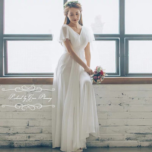 ウェディングドレス結婚式 花嫁 挙式披露宴 シフォン ロングドレス 5号  