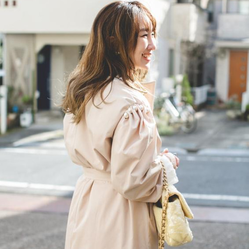 パール付きロングコート（ベージュ） スプリングコート make_ai