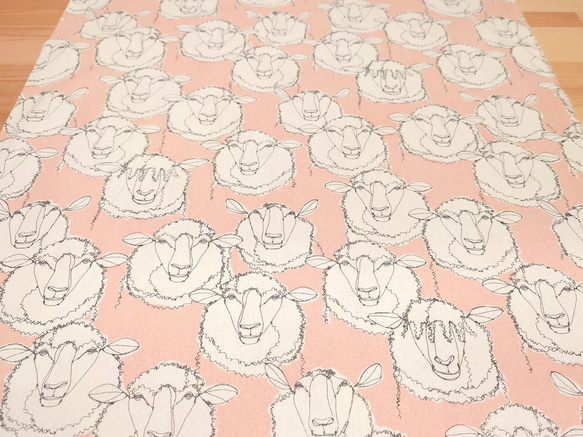 キャンバス生地【50×110cm】 +HAyU fabric ヒツジ SHEEP ワイヤーアート コットンリネン ピンク 3枚目の画像