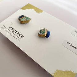 伊万里焼 陶片 金継ぎ カフスリンクス グリーン和柄 カイヤナイト 伝統工芸 5枚目の画像