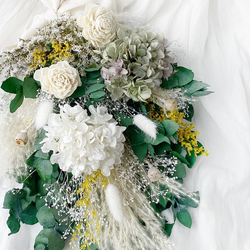 ナチュラルブーケM ユーカリオレガノホワイト ウェディング 誕生日