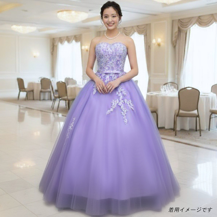 ドレスルームアミラベンダーカラードレス　ラメオーガンジー演奏会　発表会 カラードレス ラベンダー 紫 7号9号11号13号 Aライン 演奏会