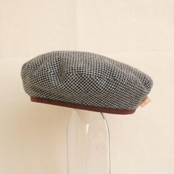 reversible wool check beret  houndstooth & green check 第1張的照片
