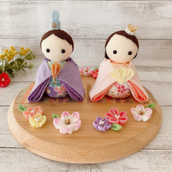 ひな人形/つまみ細工/淡水カラー ひな人形 パステルカラー お雛様 つまみ細工 ちりめん細工 桃の節句