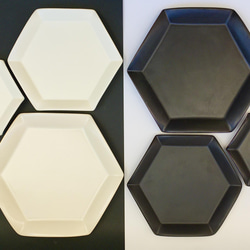 六角花皿　白、黒　大中小６枚セット 4枚目の画像