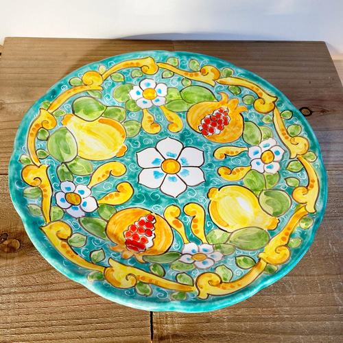 絵皿 26cm GEO020 マヨリカ焼き イタリア陶器 レモンといちじく