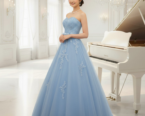 カラードレス 水色 ウェディングドレス プリンセス Aラインライン