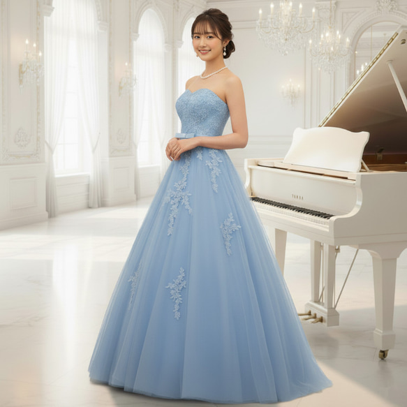 カラードレス 水色 ウェディングドレス プリンセス Aライン