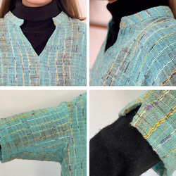 手織り綿ゆったりサイズのスキッパーチュニックブラウス、ブルーミックス 7枚目の画像