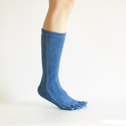無農薬ヘンプ&コットン５本指靴下　（藍染め）草木染　　温活　24～27cm 4枚目の画像
