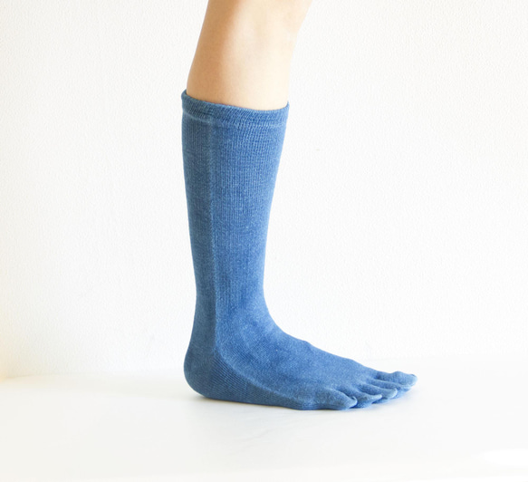 無農薬ヘンプ&コットン５本指靴下　（藍染め）草木染　　温活　24～27cm 5枚目の画像