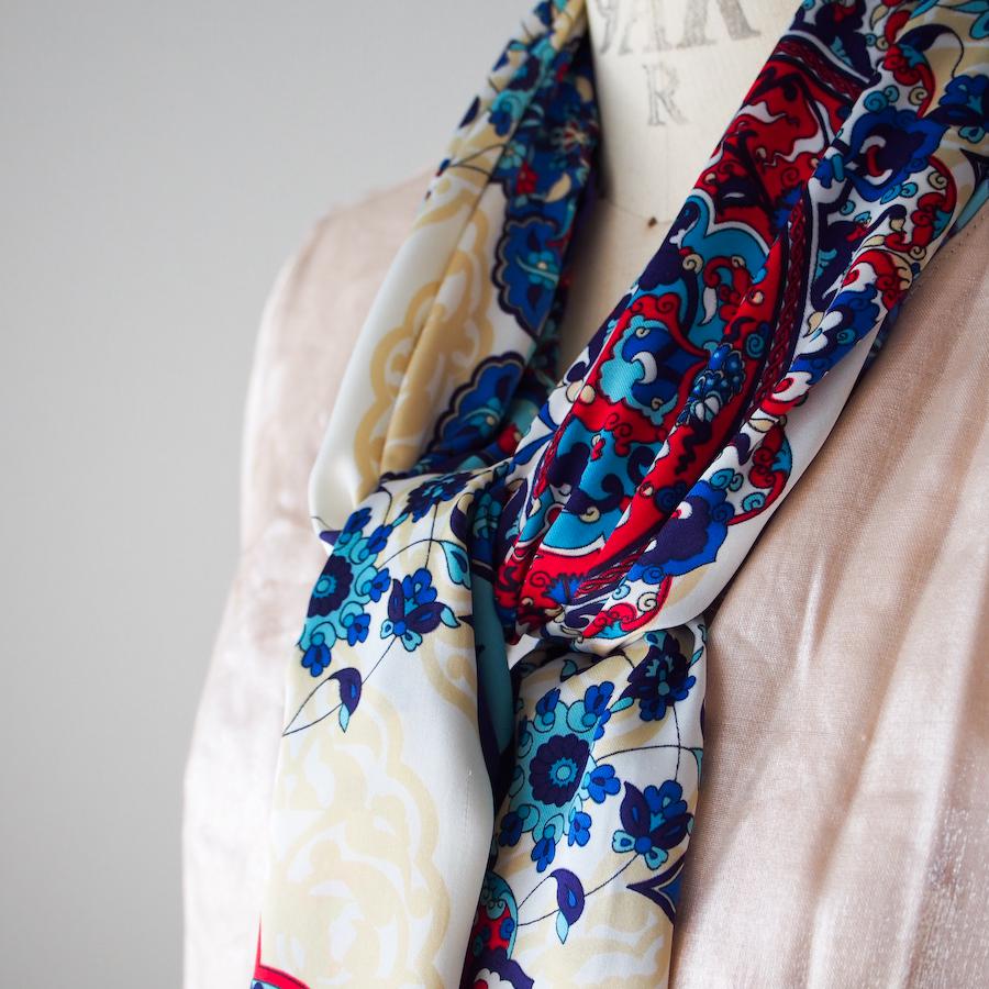 【オリエンタルな模様と神秘的なカラーが魅力】トルコ・オリエンタルショールスカーフ・マーベルBL