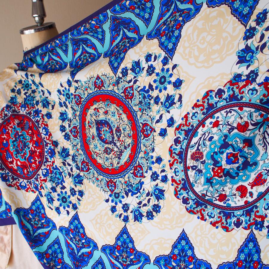 【オリエンタルな模様と神秘的なカラーが魅力】トルコ・オリエンタルショールスカーフ・マーベルBL