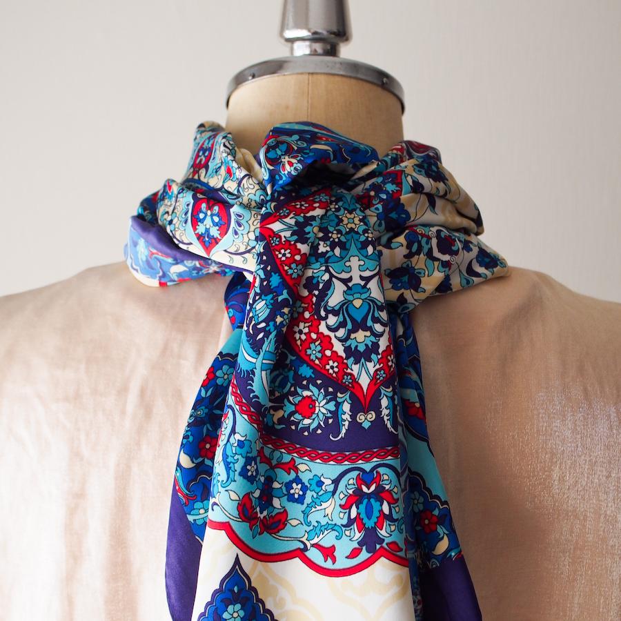 【オリエンタルな模様と神秘的なカラーが魅力】トルコ・オリエンタルショールスカーフ・マーベルBL