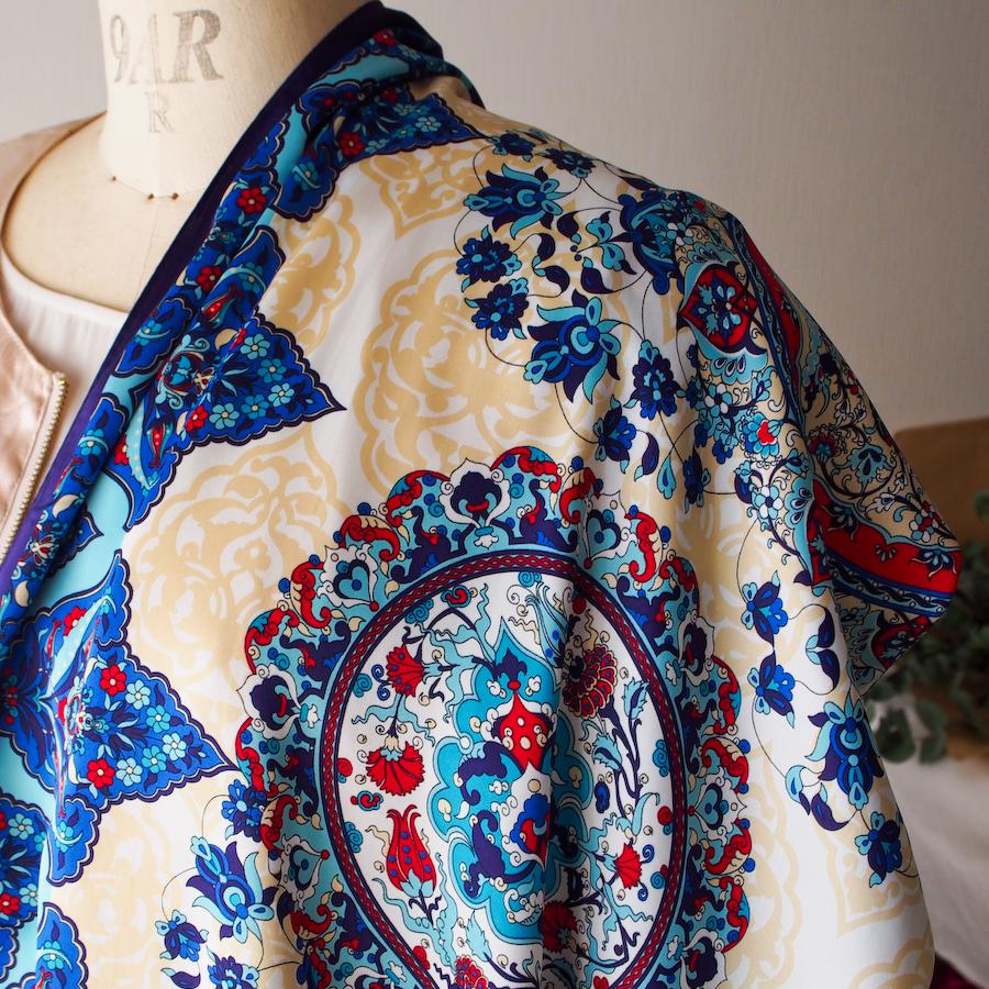 【オリエンタルな模様と神秘的なカラーが魅力】トルコ・オリエンタルショールスカーフ・マーベルBL