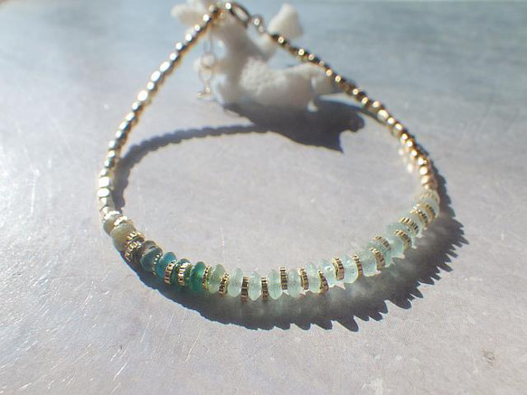 *14kgf*Sea Roman Glass Bracelet ☆アジャスター 3枚目の画像