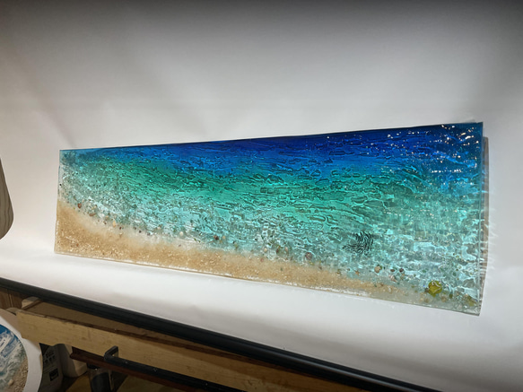 壁掛けアートパネル エメラルドブルーの海 ロングビーチ オーシャン mimamo90×25 6枚目の画像