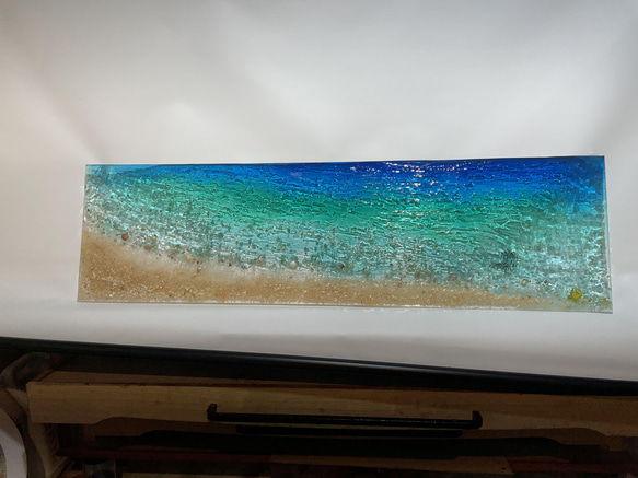 壁掛けアートパネル エメラルドブルーの海 ロングビーチ オーシャン mimamo90×25 5枚目の画像