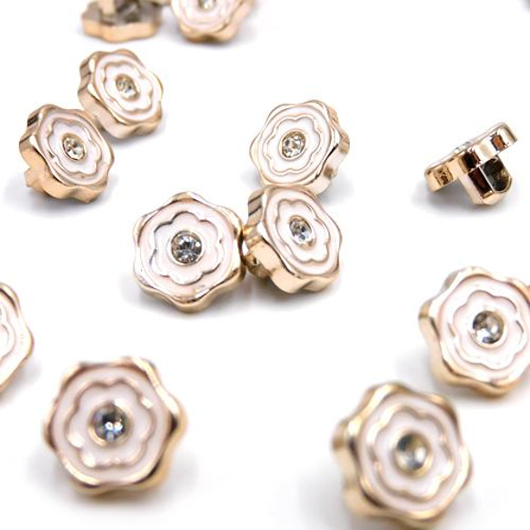 CZ ミニシャンクボタン 11mm【 Flower / Gold×White 】10個 4枚目の画像