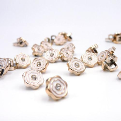 CZ ミニシャンクボタン 11mm【 Flower / Gold×White 】10個 2枚目の画像