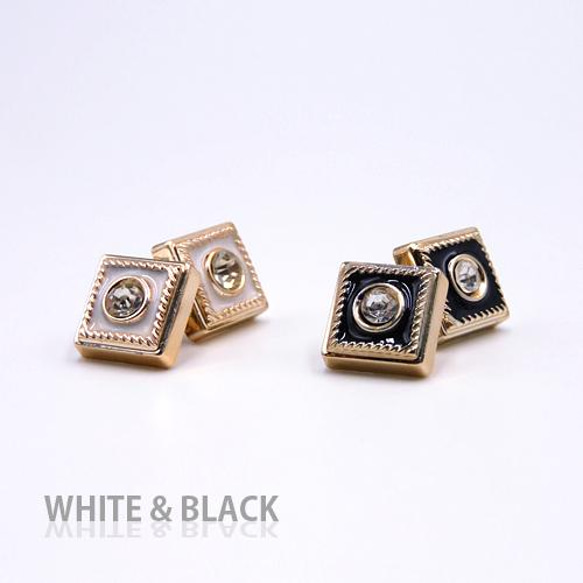 CZ ミニシャンクボタン 10mm【 Square / Gold×White 】10個 5枚目の画像